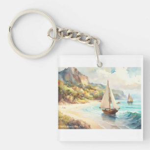 Porte-clefs Paysage avec mer et voiliers