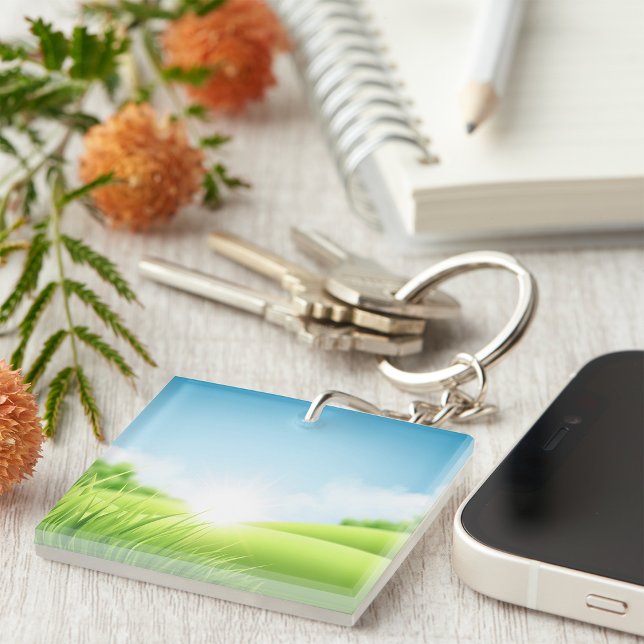 Porte-clefs Paysage de champ vert ensoleillé (Créateur téléchargé)
