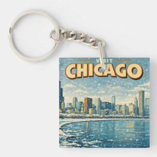 Porte-clefs Paysage de Chicago et lac Michigan en hiver 