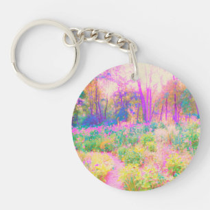 Porte-clefs Paysage de jardin rose et corail illuminé