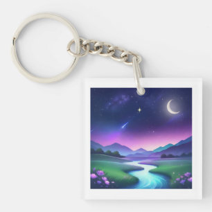 Porte-clefs Paysage de rivière sous la lumière étoilée de rêve