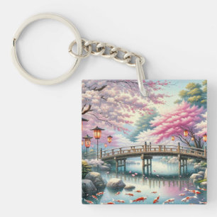 Porte-clefs Paysage japonais avec Pont, Koi et Sakura