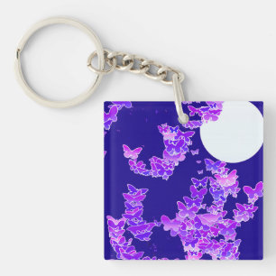 Porte-clefs Paysage lunaire avec papillons - lilas, bleu foncé