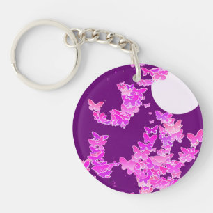 Porte-clefs Paysage lunaire avec papillons - orchidée, améthys