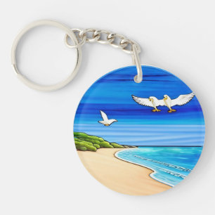 Porte-clefs Paysage marin en verre coloré circulaire avec moue