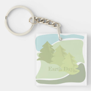 Porte-clefs Paysage naturel Abstrait avec sapins et ciel