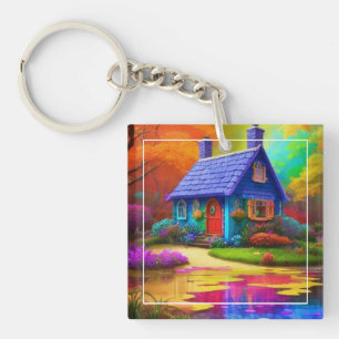 Porte-clefs Paysage naturel avec cottage et lac-38566