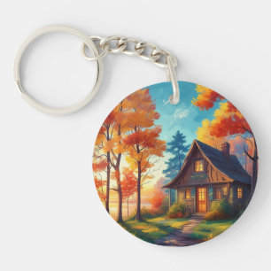 Porte-clefs Paysage naturel avec un chalet dans la forêt