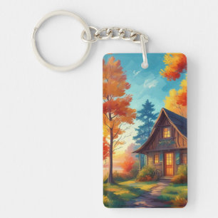 Porte-clefs Paysage naturel avec un chalet dans la forêt