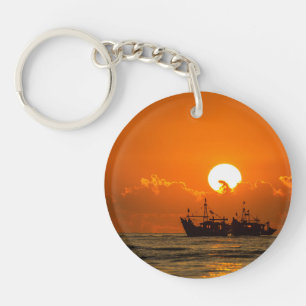 Porte-clefs Paysage naturel Coucher de soleil avec bateau-6846