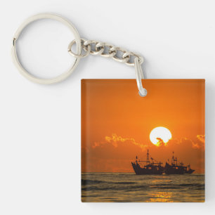 Porte-clefs Paysage naturel Coucher de soleil avec bateau-6846