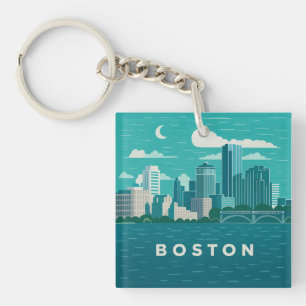 Porte-clefs Paysage nocturne de la ville du Massachusetts Vi