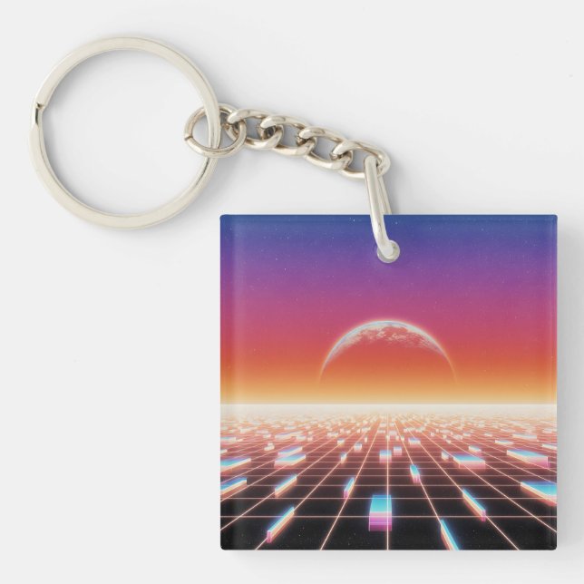 Porte-clefs Paysage rétro-futuriste Synthwave (Devant)