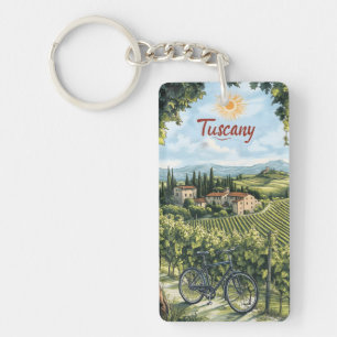 Porte-clefs Paysage toscan avec vignobles et une bicyclette
