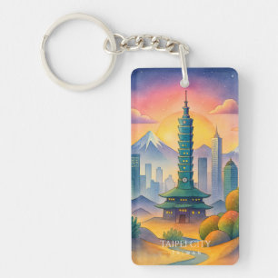 Porte-clefs Paysage urbain de Taipei Taïwan aquarelle