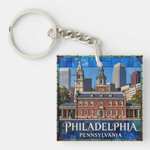 Porte-clefs Paysage urbain historique de Philadelphie en verre