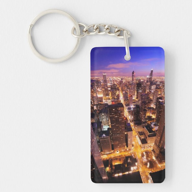 Porte-clefs Paysage urbain la nuit de Chicago (Devant)