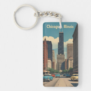 Porte-clefs Paysage urbain vintage de Chicago Illinois Voyage