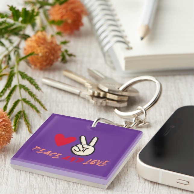 Porte-clefs Peace and Love Keychain | Heart and Peace Sign  (Devant Droit)