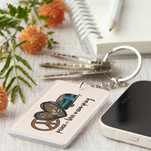 Porte-clefs Peace Love Camping (Devant droit)