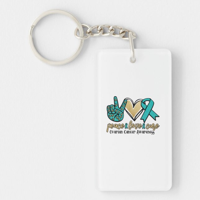 Porte-clefs Peace Love Cure Cancer de l'ovaire Sensibilisation (Devant)