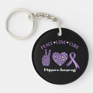 Porte-clefs Peace Love Cure Migraine Awareness Ruban