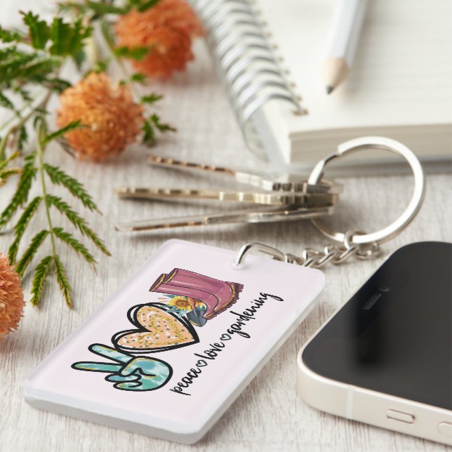Porte-clefs Peace Love Gardening (Devant droit)