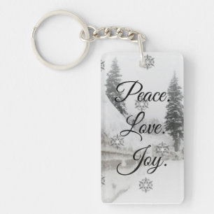 Porte-clefs Peace Love Joy   Noir et blanc Snowfall Noël