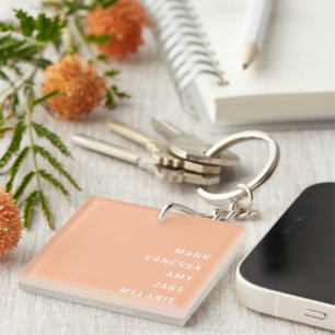 Porte-clefs Peach Family Names Monogramme Minimaliste Texte bl