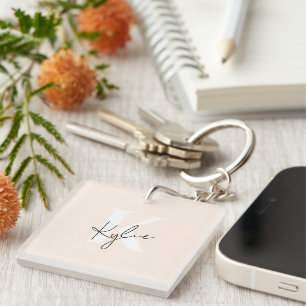 Porte-clefs Peach Pale Moderne Nom Personnalisé Monogramme -