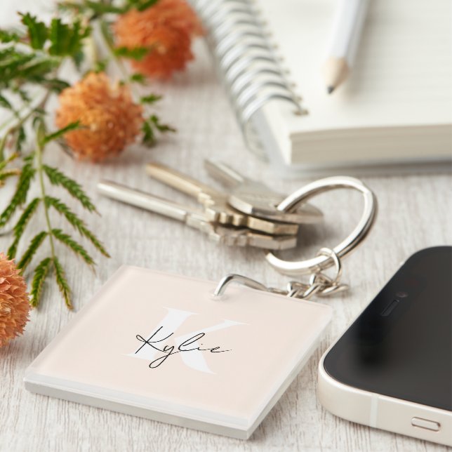 Porte-clefs Peach Pale Moderne Nom Personnalisé Monogramme - (Devant Droit)