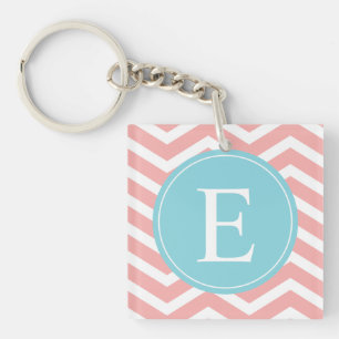 Porte-clefs Peach White Chevron Blue Monogram