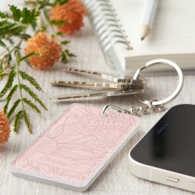 Porte-clefs Peachy Pink on Pink Chrysanthemums with Photo (Devant droit)