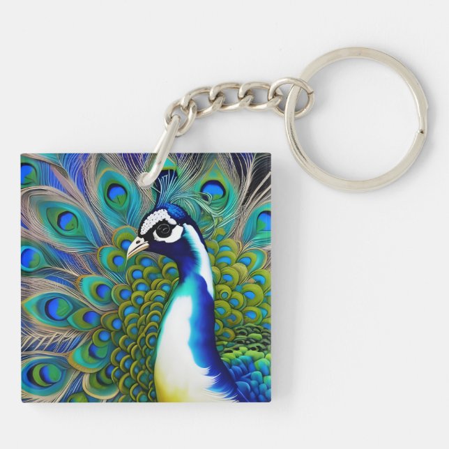 Porte-clefs Peacock blanc bleu et vert Piebald (Dos)