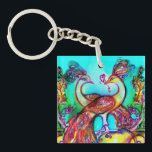 Porte-clefs PEACOCKS EN AMOUR rouge turquoise bleu vert<br><div class="desc">Design élégant et élégant. Aquarelle avec feuille d'or et d'argent en bleu aqua.rouge,  fuchsia,  vert jaune couleurs.Facile à customiser avec vos propres initiales et texte.</div>
