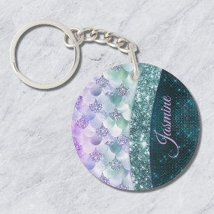 Porte-clefs Peau de sirène sarcelle argent faux monogramme pai