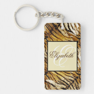 Porte-clefs Peau de tigre, monogramme, élégant, tigre, rayé,