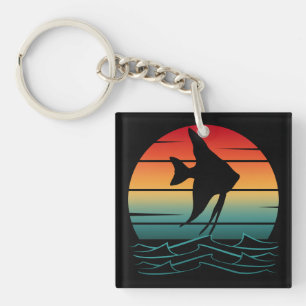 Porte-clefs Pêche au coucher du soleil Poisson vintage