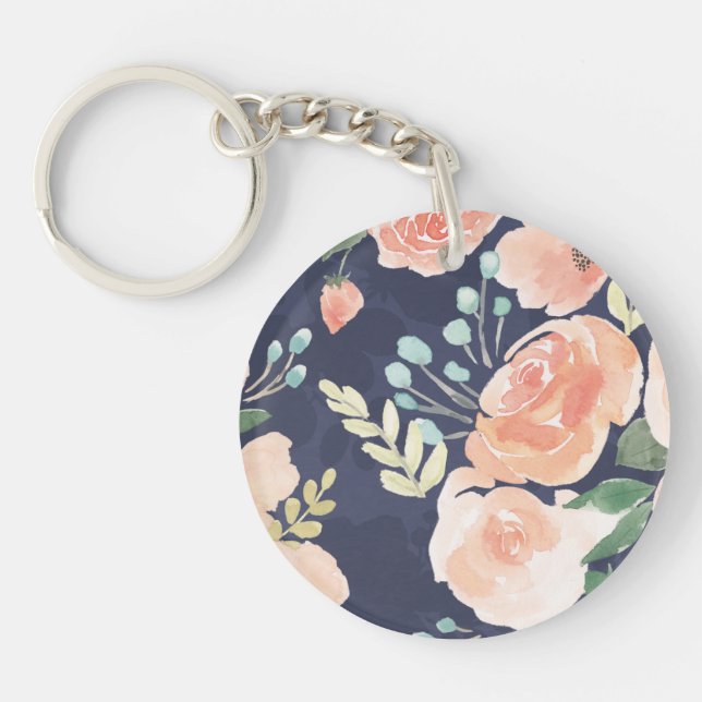 Porte-clefs Pêche de floraison du plaisir | et roses et pavots (Devant)
