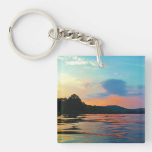 Porte-clefs Pêche et coucher de soleil sur le lac de montagne