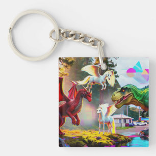 Porte-clefs Pégase, dragon et dinosaure mythiques et préhistor