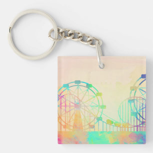 Porte-clefs Peinture à l'aquarelle roue de Ferris foire art