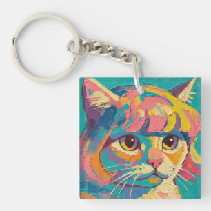 Porte-clefs Peinture à l'huile de chat mignon (#5)