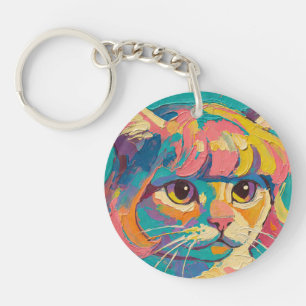 Porte-clefs Peinture à l'huile de chat mignon (#5)