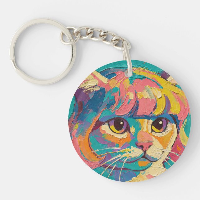 Porte-clefs Peinture à l'huile de chat mignon (#5) (Devant)
