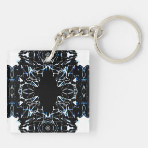 Porte-clefs Peinture acrylique abstraite bleue chaotique, coul