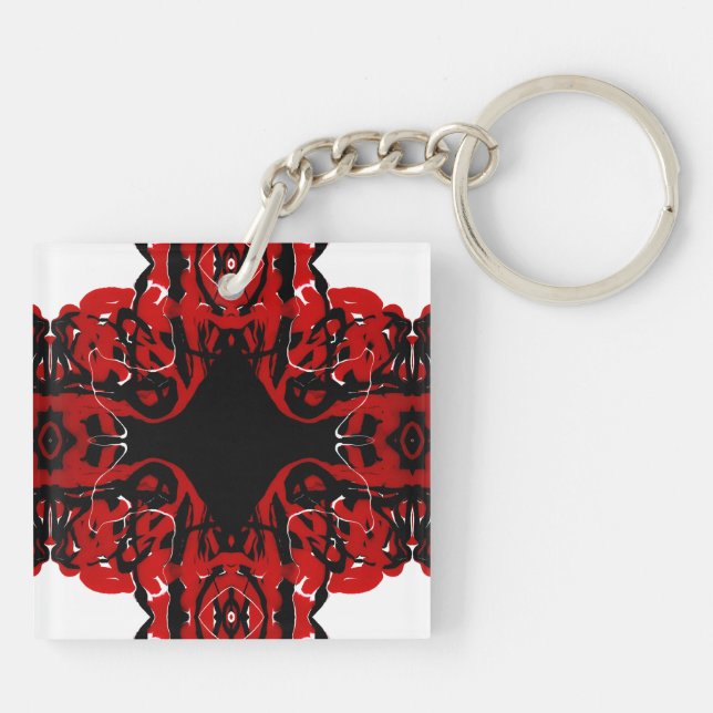 Porte-clefs Peinture Acrylique Abstraite Éternelle Rouge Fluid (Dos)