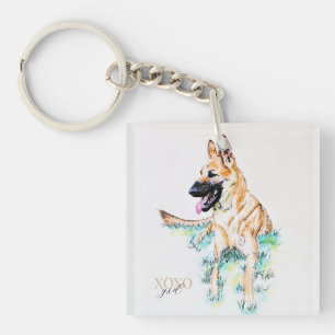 Porte-clefs Peinture aquarelle Berger Allemand Malinois XOXO