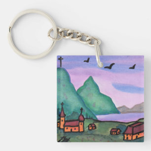 Porte-clefs Peinture aquarelle Imaginaire Forteresse Castle Li