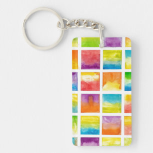 Porte-clefs Peinture artistique carrée multicolore à l'aquarel